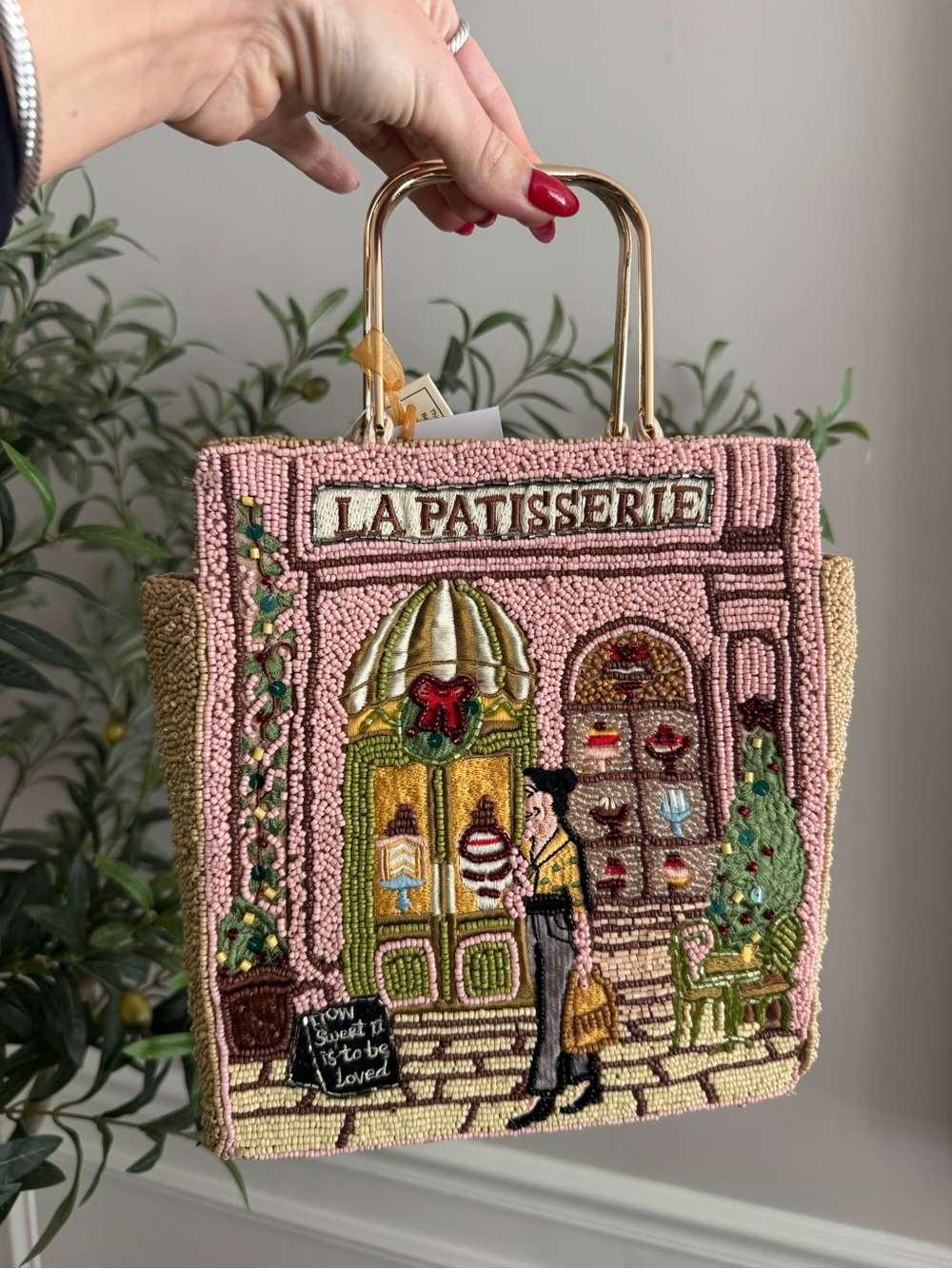 Made in India Beaded 'La Patisserie' Handbag with Gold Handles
